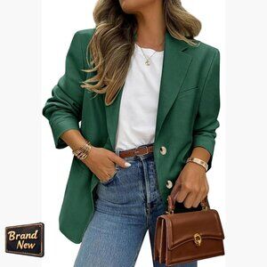 Long Sleeve Blazer Notch Lapel Open Front Pockets Business Casual Work